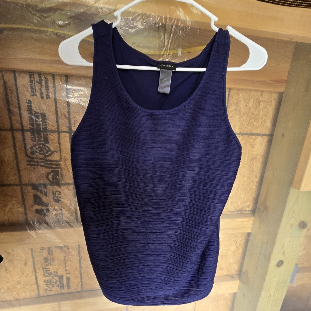 Ann Taylor Fitted Ribbed Blue Tank Top